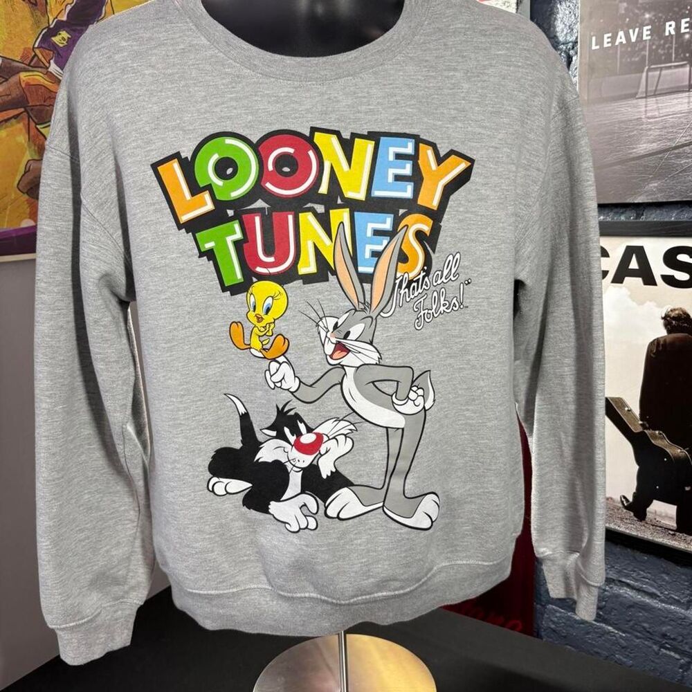 Looney Tunes Bugs Bunny Tweety Sylvester Gray Crewneck Sweatshirt - Youth L